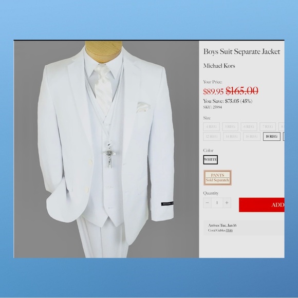 Micheal Kors Boy's Suit Separates Jacket, Pants, and Tie - Picture 4 of 10